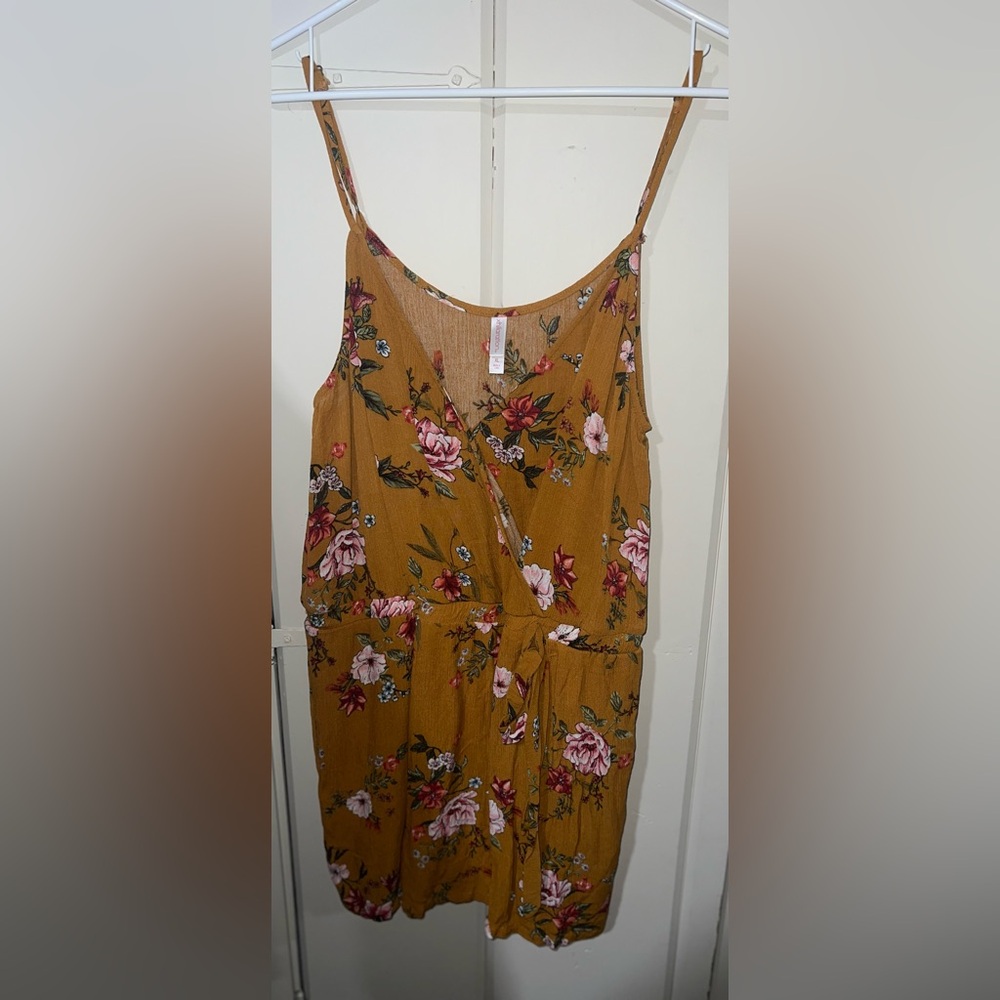 Xhilaration Mustard Yellow Color Floral Romper, XL